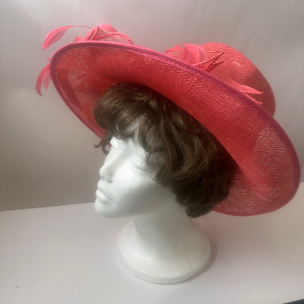 Emma B Design Balfour Hats England Coral Pink Sinamay Feather Fascinator Hat